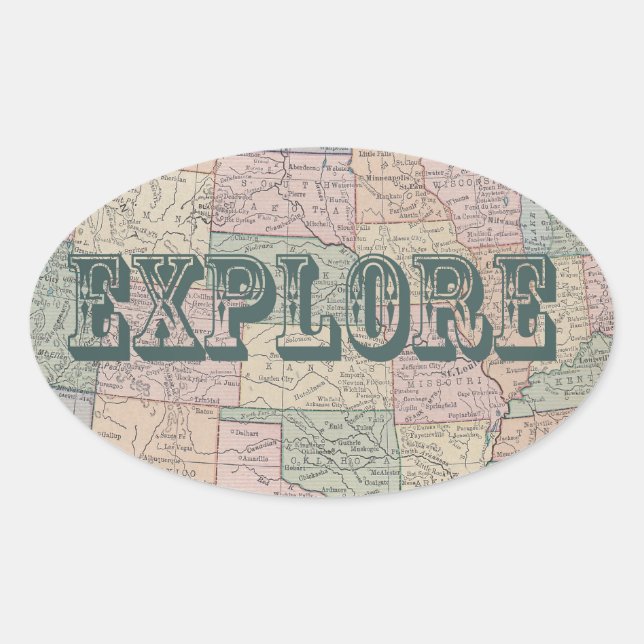 Pegatina Ovalada Explorar: citas de mapas de época (Anverso)