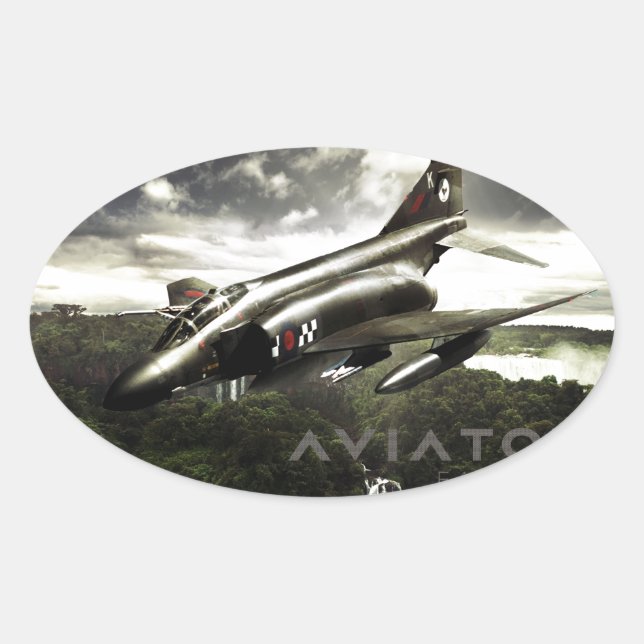 Pegatina Ovalada F-4 Phantom Fighter Jet (Anverso)