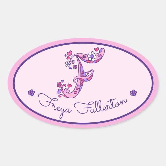Pegatina Ovalada F letra personalizado de monograma chicas nombre p (Anverso)