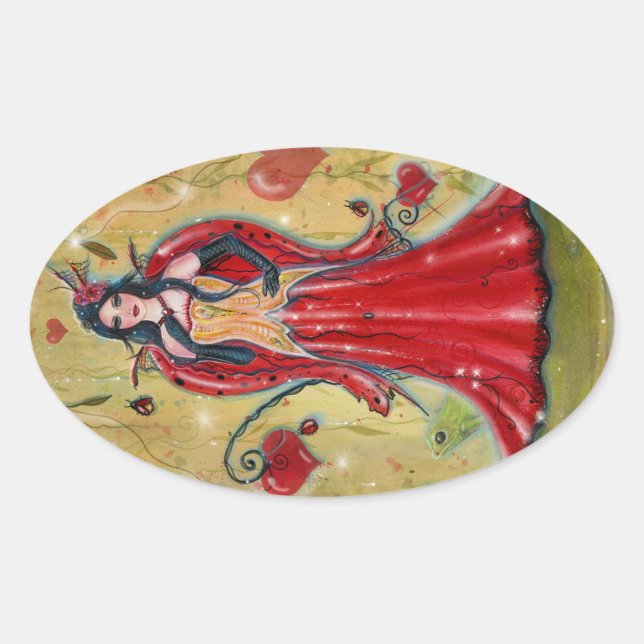 Pegatina Ovalada Fairy Heart valentine hada por Renee (Anverso)