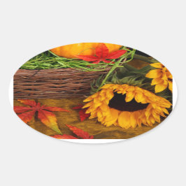 Pegatina Ovalada Fall Harvest Sunflowers