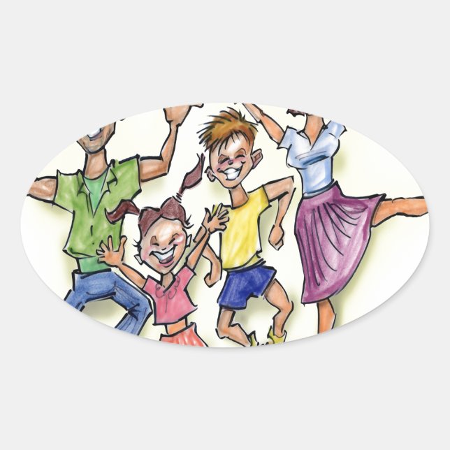 Pegatina Ovalada Familia feliz (Anverso)