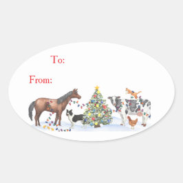 Pegatina Ovalada Farm Animal Holiday Gift Sticker