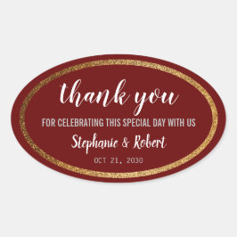 Pegatina Ovalada Faux Gold Burgundy Modern Elegant Wedding