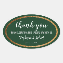 Pegatina Ovalada Faux Gold Green Modern Elegant Wedding