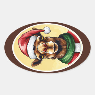 Pegatina Ovalada Favoritos divertidos de los Navidades de animales 