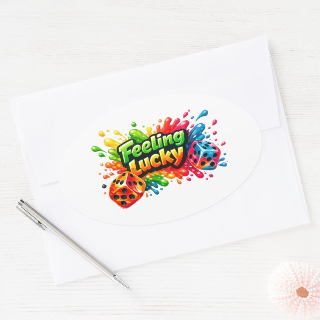 Pegatina Ovalada Feeling Lucky Dice Sticker” (Sobre)