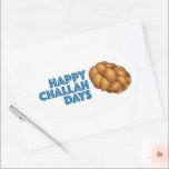 Pegatina Ovalada Felices Días de Desafío Vacaciones Hanukkah Chanuk<br><div class="desc">El diseño presenta un ilustracion original de una hogaza de pan de jalá trenzado, con HAPPY CHALLAH DAYS en una fuente divertida. Ideal para celebrar Hanukkah y las fiestas judías. Este diseño también está disponible en otros productos. En esta tienda también hay muchos ilustraciones temáticos. ¿No ves lo que estás...</div>
