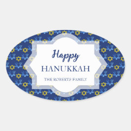 Pegatina Ovalada Felices Estrellas Acuáticas De Hanukkah