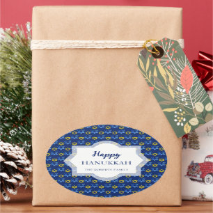 Pegatina Ovalada Felices Estrellas Acuáticas De Hanukkah