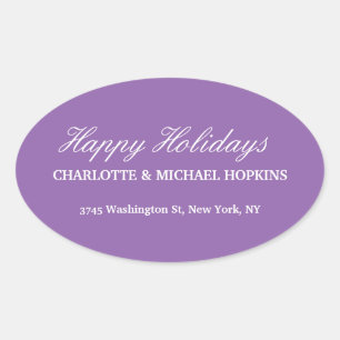 Pegatina Ovalada Felices Fiestas Feliz Navidad Pálido Morado Famili
