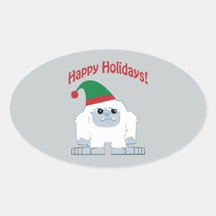 Pegatina Ovalada ¡Felices Fiestas! Navidades Yeti