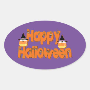 Pegatina Ovalada Felices Pegatinas de Halloween de Whimsical Text O