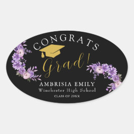 Pegatina Ovalada Felicitaciones de graduación elegantes y florales 