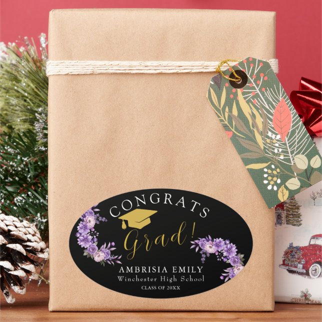 Pegatina Ovalada Felicitaciones de Graduación Floral Personalizadas (Vacaciones)