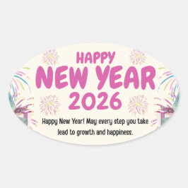 Pegatina Ovalada Feliz Año Nuevo 2026 Sticker