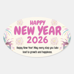 Pegatina Ovalada Feliz Año Nuevo 2026 Sticker