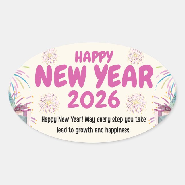 Pegatina Ovalada Feliz Año Nuevo 2026 Sticker (Anverso)