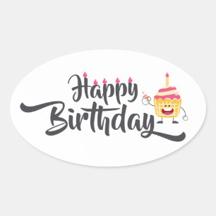 Pegatina Ovalada Feliz Cumpleaños