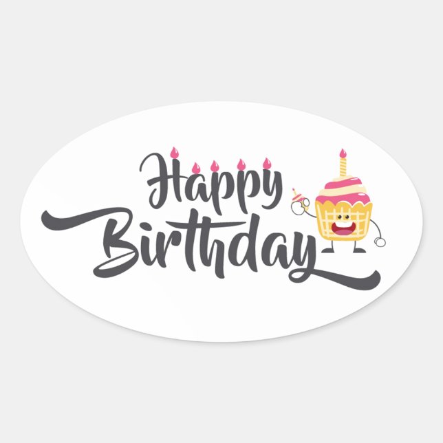 Pegatina Ovalada Feliz Cumpleaños (Anverso)