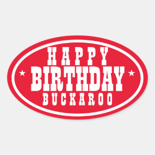 Pegatina Ovalada Feliz cumpleaños Buckaroo Red