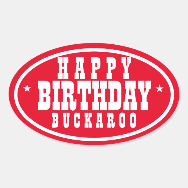 Pegatina Ovalada Feliz cumpleaños Buckaroo Red (Anverso)