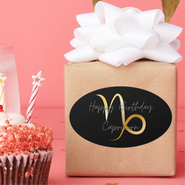 Pegatina Ovalada Feliz cumpleaños Capricorn (Fiesta)