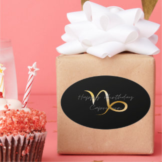 Pegatina Ovalada Feliz cumpleaños Capricorn