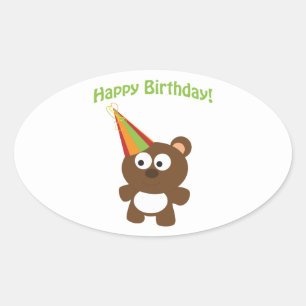 Pegatina Ovalada ¡Feliz cumpleaños! Osito