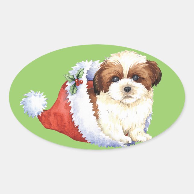 Pegatina Ovalada Feliz cumpleaños Shih Tzu (Anverso)