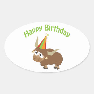 Pegatina Ovalada Feliz cumpleaños Yak