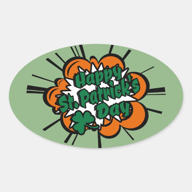 Pegatina Ovalada Feliz Día de San Patricio (Anverso)