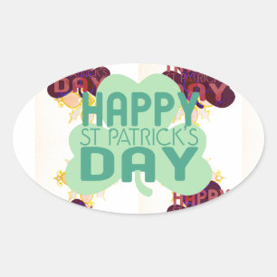 Pegatina Ovalada Feliz Día de San Patricio, encantadora impresión d