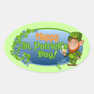 Pegatina Ovalada Feliz Día de San Patricio (Ver 2)