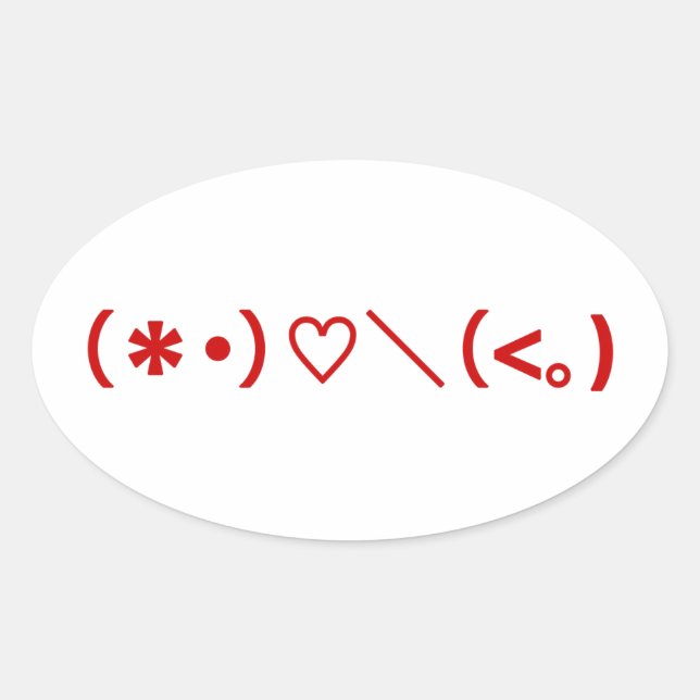 Pegatina Ovalada Feliz Día de San Valentín / Emoticones japoneses (Anverso)