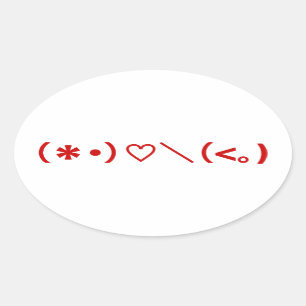 Pegatina Ovalada Feliz Día de San Valentín / Emoticonos japoneses