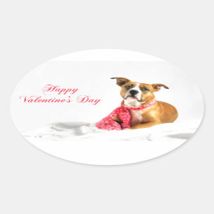 Pegatina Ovalada Feliz Día de San Valentín Pitbull