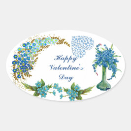 Pegatina Ovalada Feliz Día de San Valentín Vintage acuarela Floral