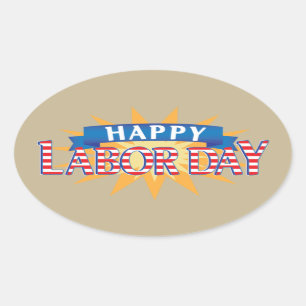 Pegatina Ovalada Feliz Día del Trabajo