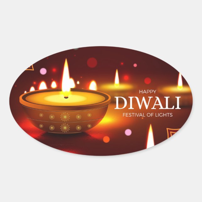 Pegatina Ovalada Feliz Diwali (Anverso)