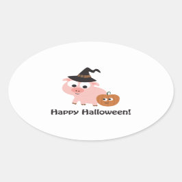 Pegatina Ovalada ¡Feliz Halloween! Cerdo de bruja