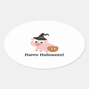 Pegatina Ovalada ¡Feliz Halloween! Cerdo de bruja
