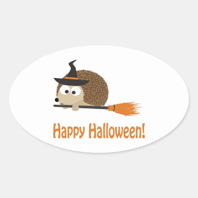 Pegatina Ovalada ¡Feliz Halloween! Hedgehog Witch (Anverso)