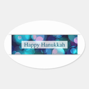 Pegatina Ovalada feliz hanukkah (bokeh)