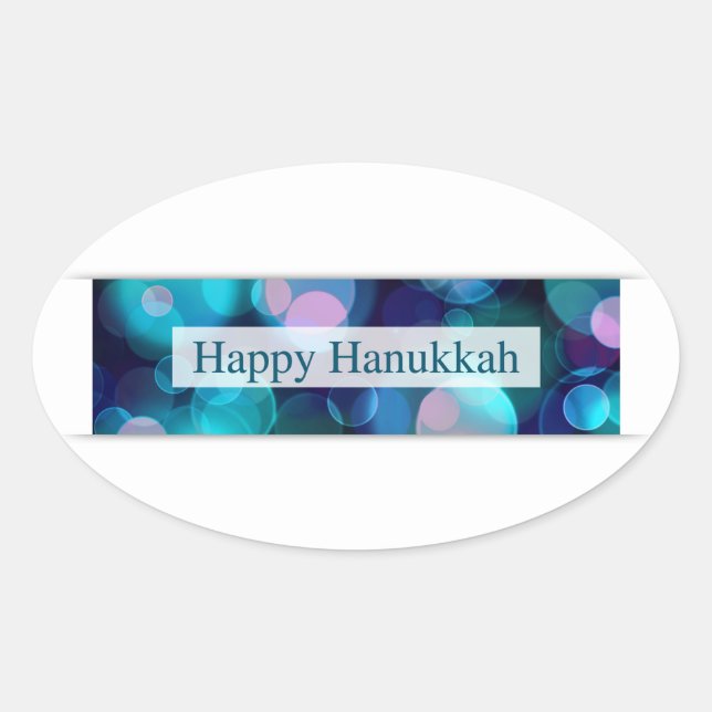 Pegatina Ovalada feliz hanukkah (bokeh) (Anverso)