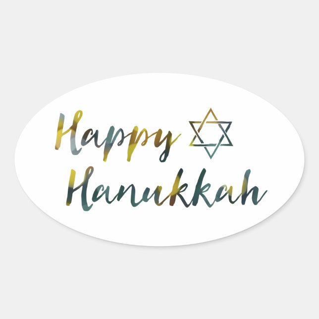 Pegatina Ovalada feliz hanukkah bokeh (Anverso)