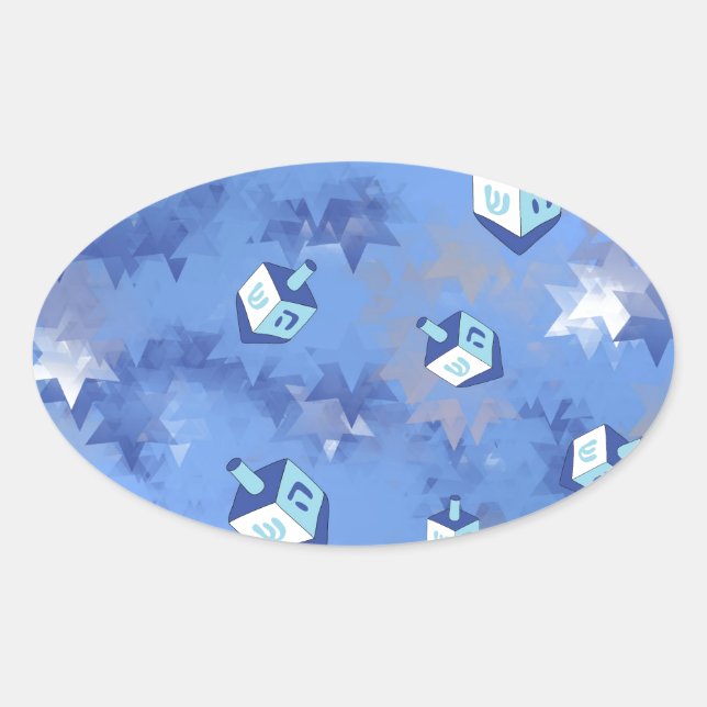 Pegatina Ovalada Feliz Hanukkah cayendo estrellas y sueños (Anverso)