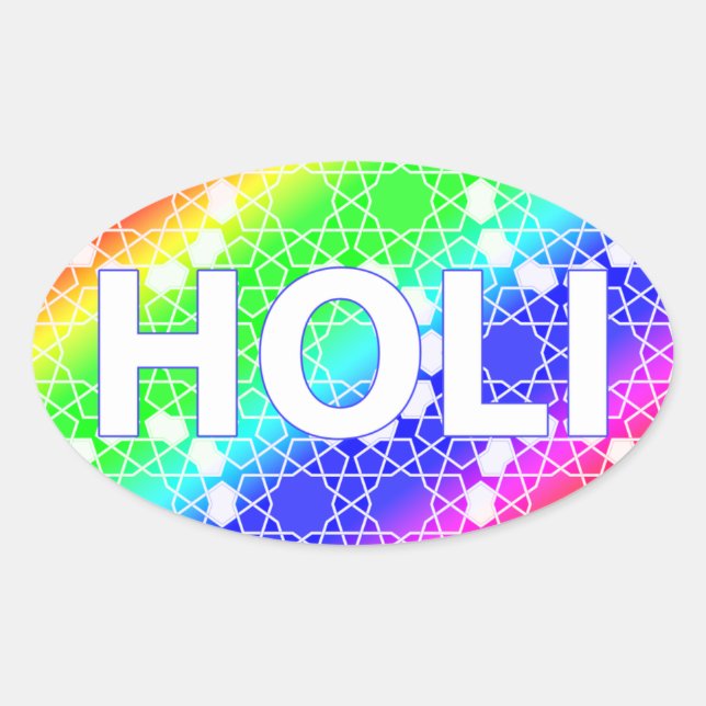 Pegatina Ovalada feliz holi: festival de color y primavera (Anverso)