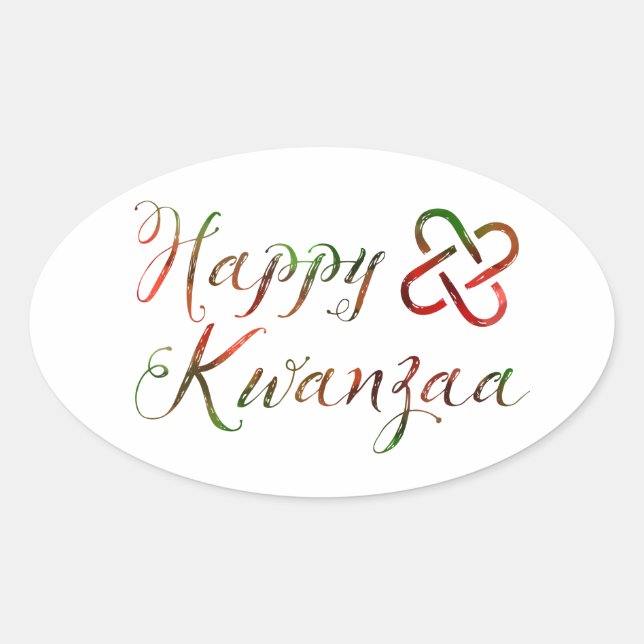 Pegatina Ovalada Feliz Kwanzaa Bokeh Umoja (Anverso)