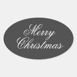 Pegatina Ovalada Feliz Navidad Grises Blancos Letra